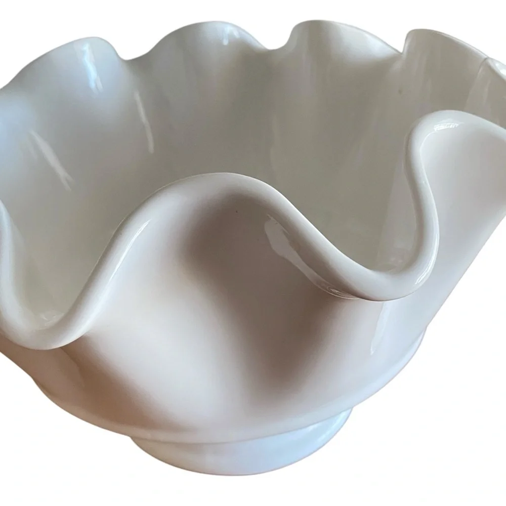 Vintage Pier 1 Imports White Ruffled Pedestal Bowl